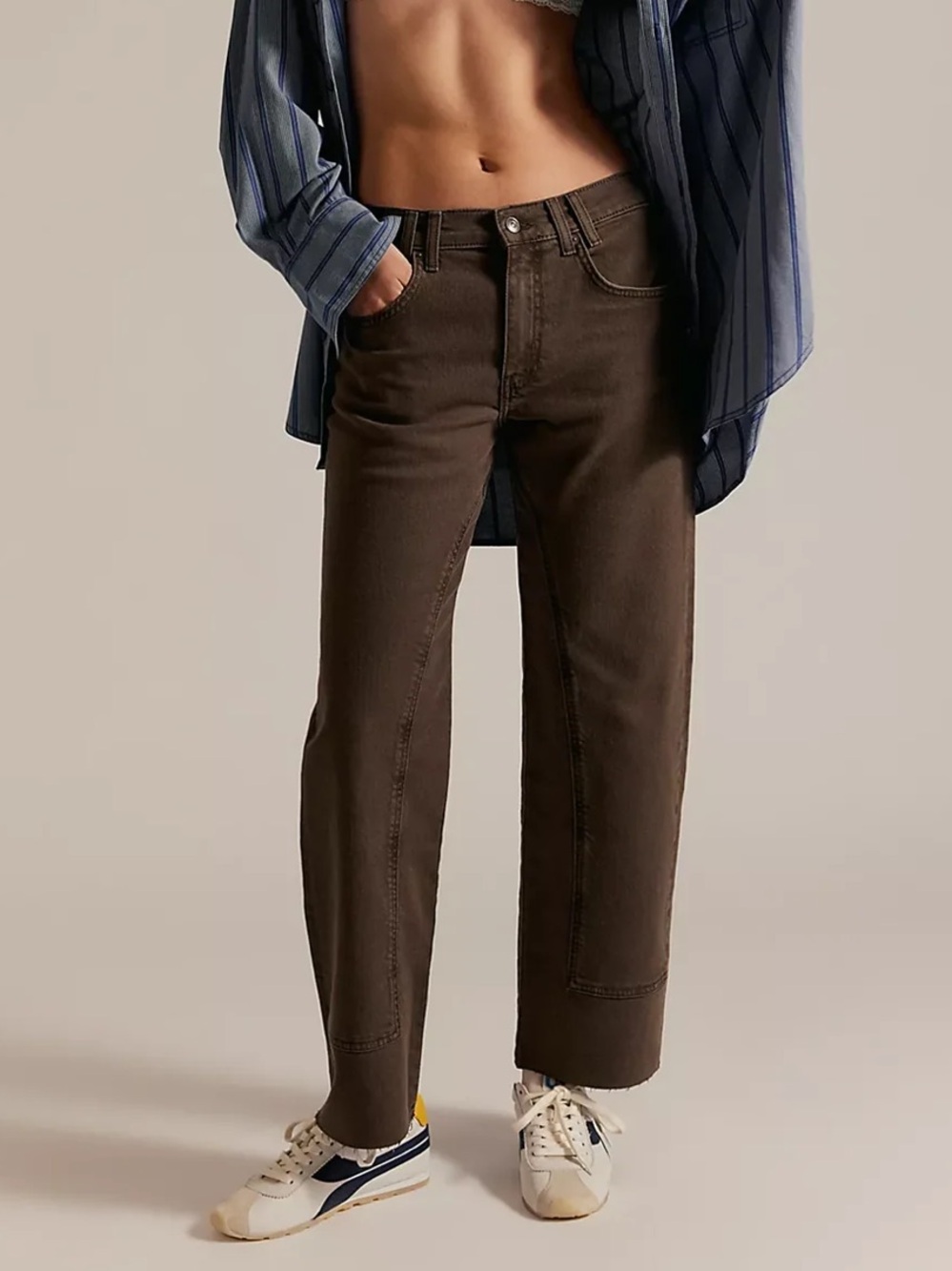 Free People We The Free Risk Taker Mid-Rise Jeans Workwear Brown